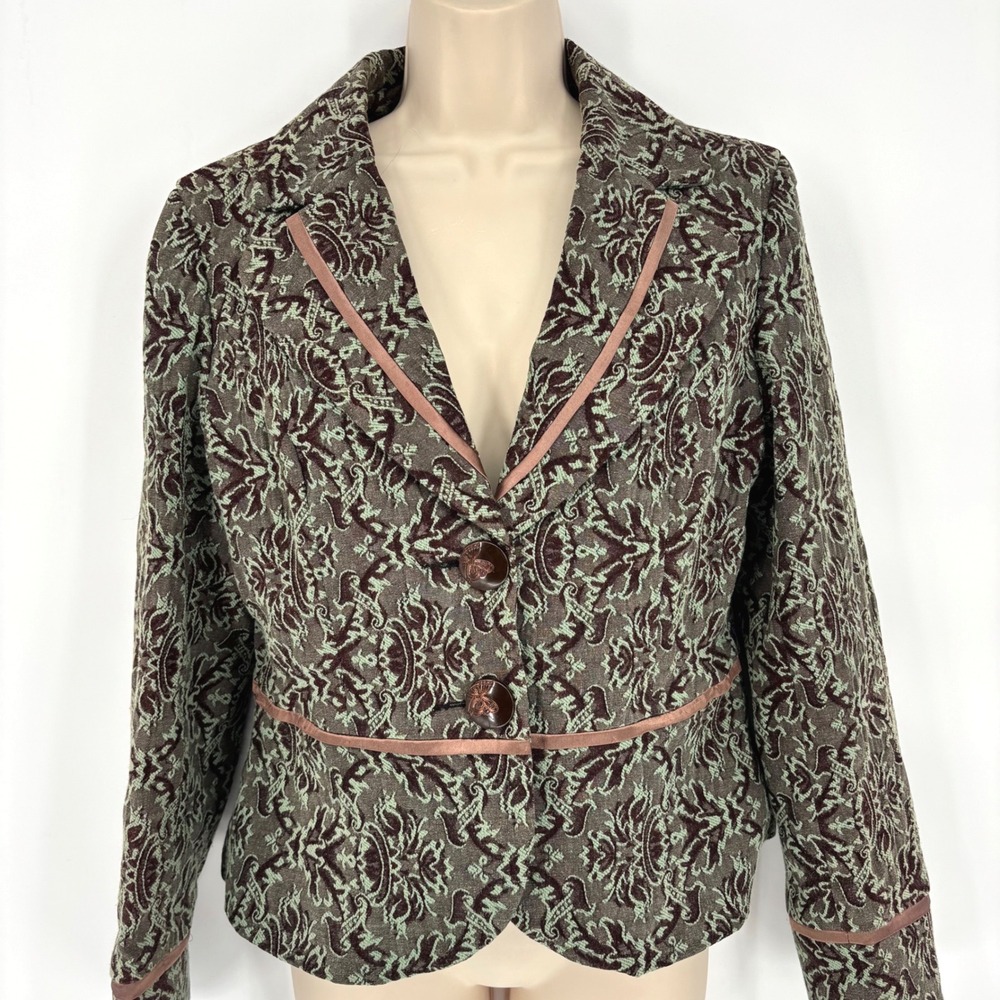 Anthropologie Young Essence Jacquard Embroidered 2-Button Blazer Green Sz M - Picture 3 of 8